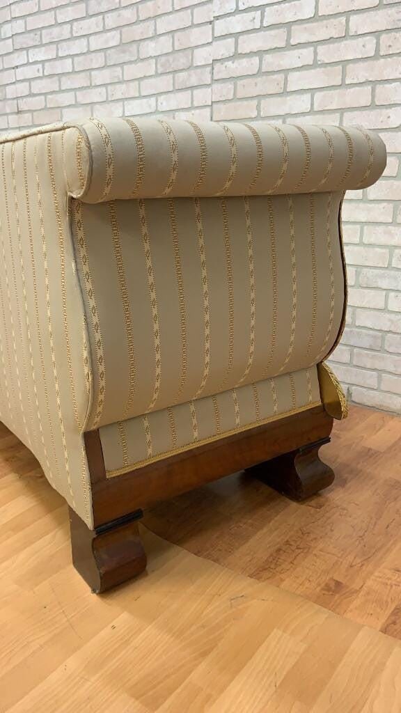 Antique Biedermeier Style Carved Flanking Gold Gilded Goose Scrolled Arm Parlor Sofa - 8