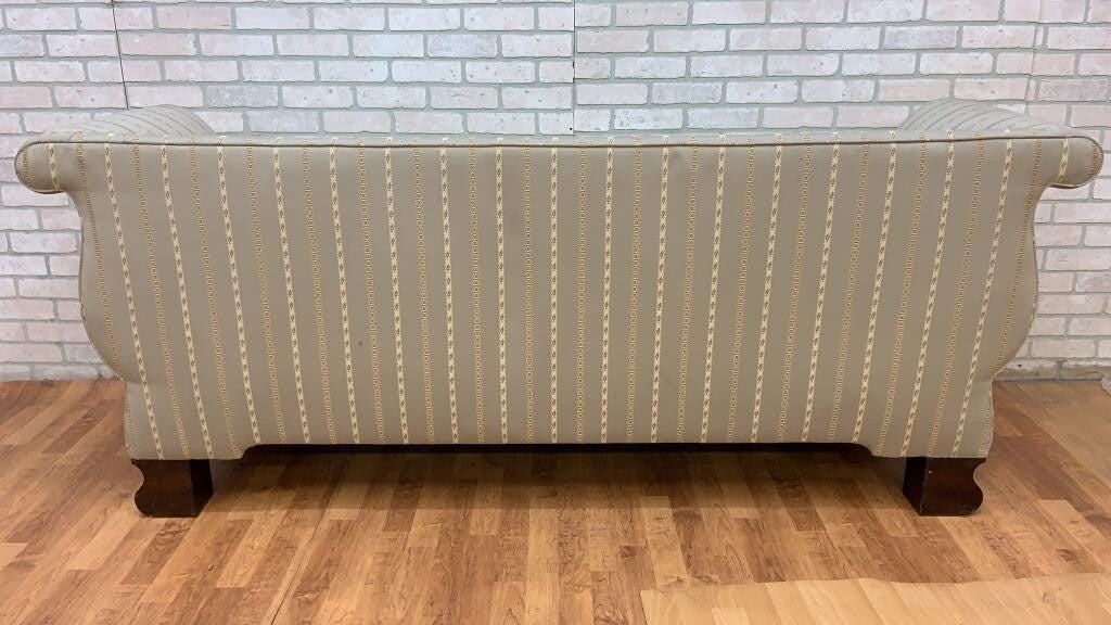 Antique Biedermeier Style Carved Flanking Gold Gilded Goose Scrolled Arm Parlor Sofa - 9