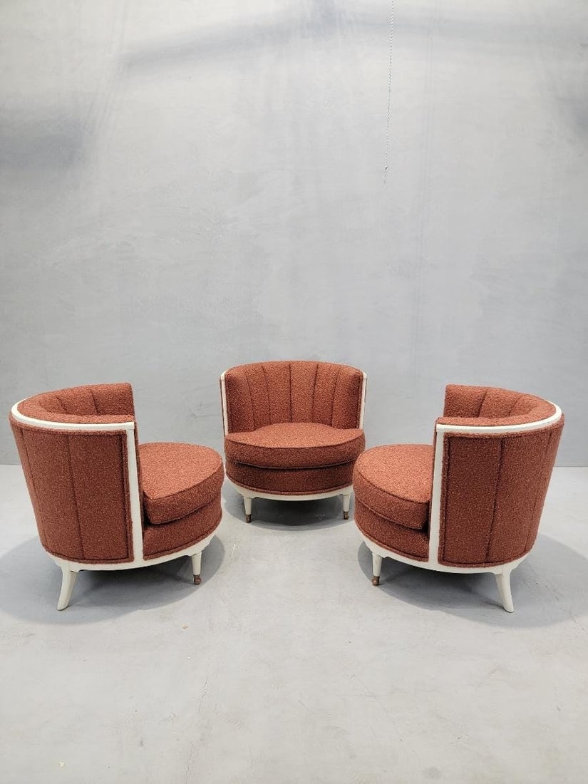 Art Deco Channel Barrel Back Club Chairs Newly Reupholstered in Boucle - 10