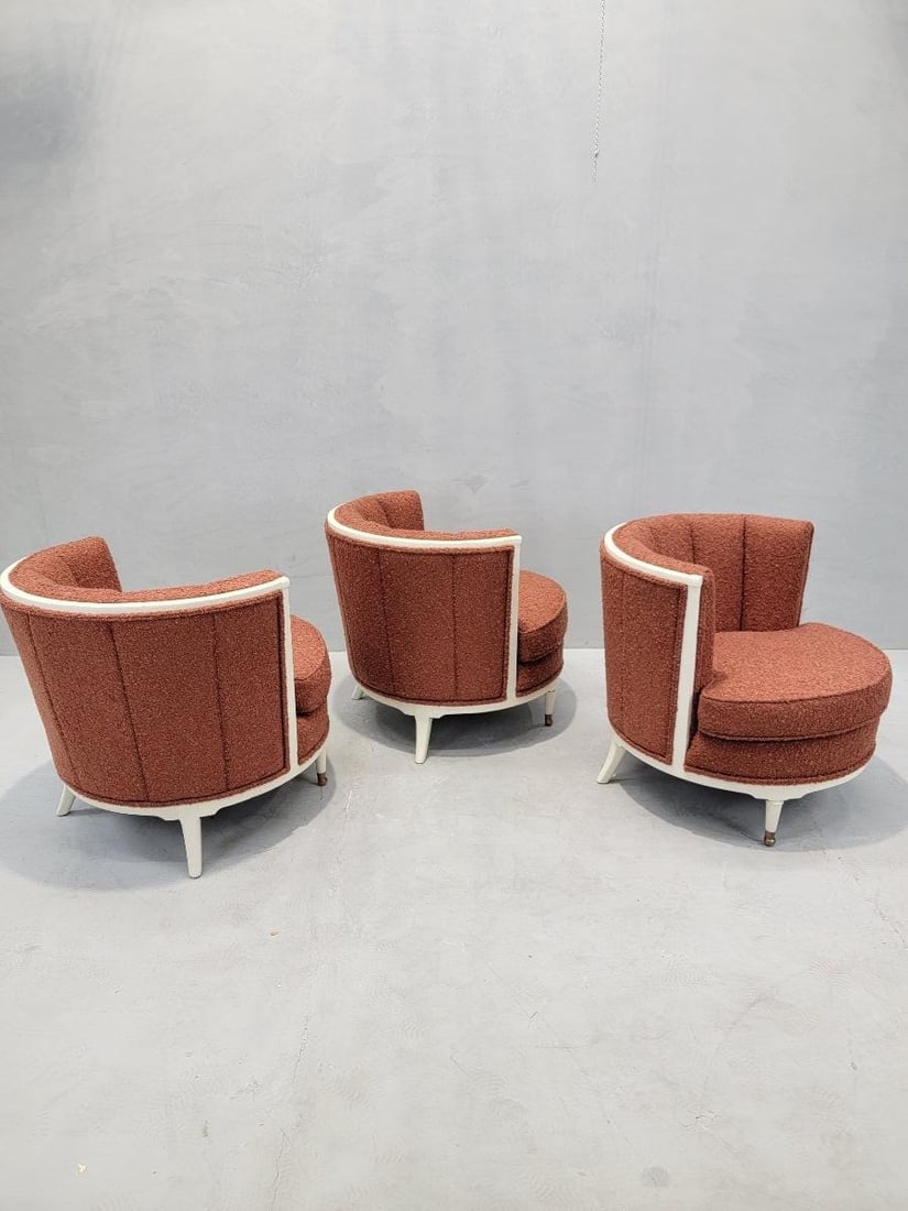 Art Deco Channel Barrel Back Club Chairs Newly Reupholstered in Boucle - 2