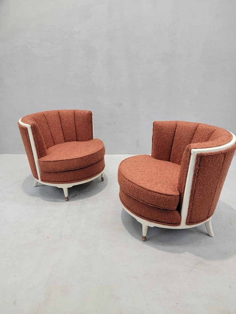 Art Deco Channel Barrel Back Club Chairs Newly Reupholstered in Boucle - 5