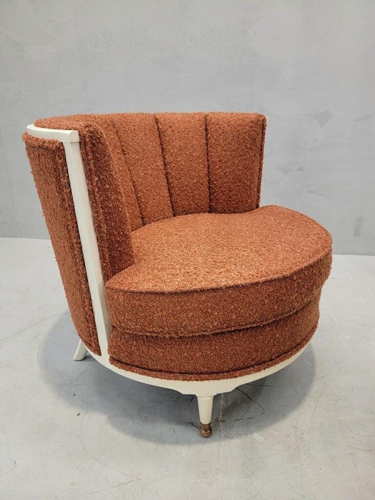 Art Deco Channel Barrel Back Club Chairs Newly Reupholstered in Boucle - 6