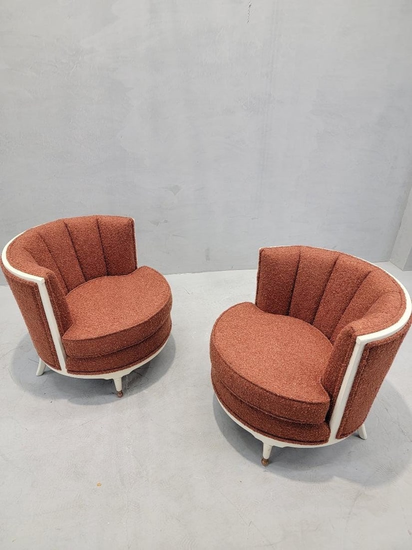 Art Deco Channel Barrel Back Club Chairs Newly Reupholstered in Boucle - 7