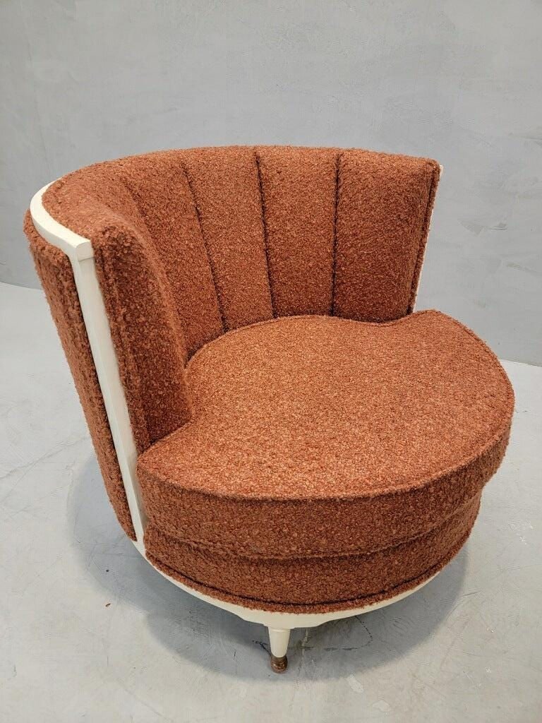 Art Deco Channel Barrel Back Club Chairs Newly Reupholstered in Boucle - 8