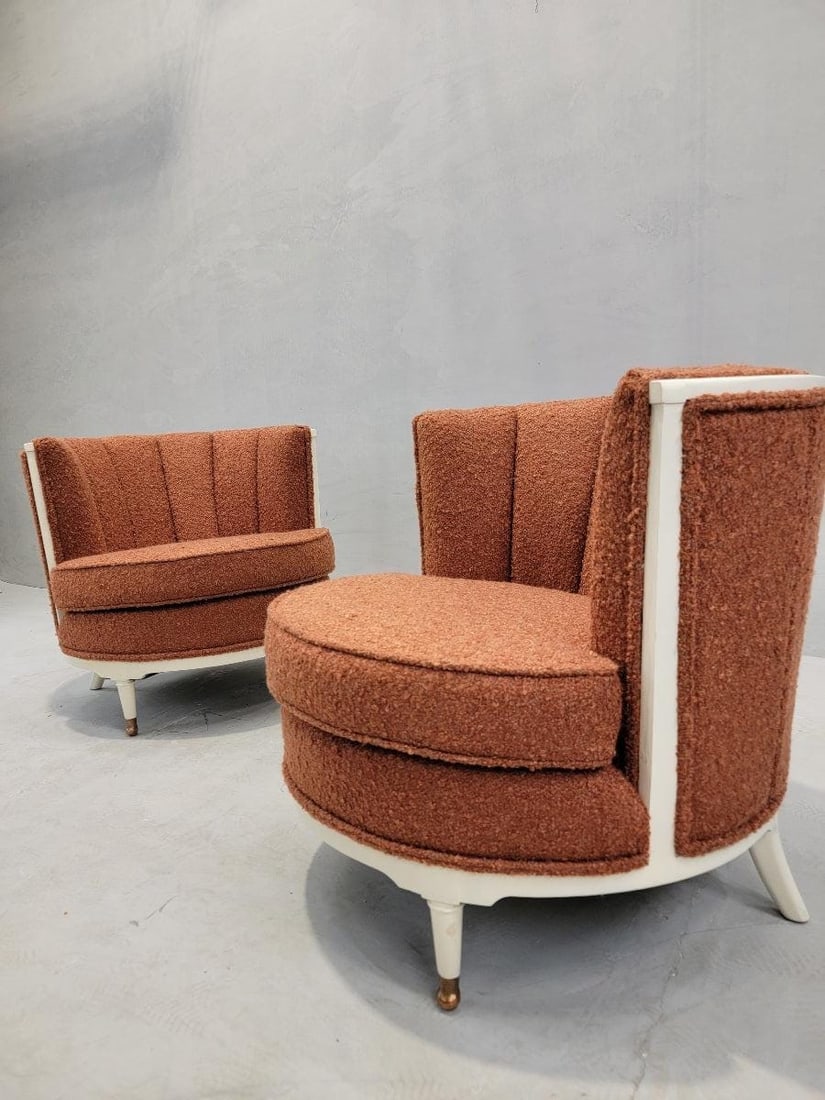Art Deco Channel Barrel Back Club Chairs Newly Reupholstered in Boucle - 9