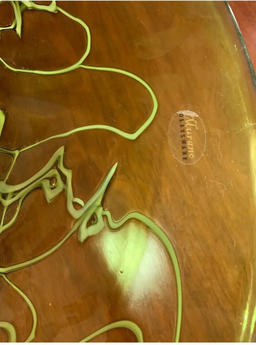 Vintage Italian Murano Green and Red Hat Vase Plate - 10