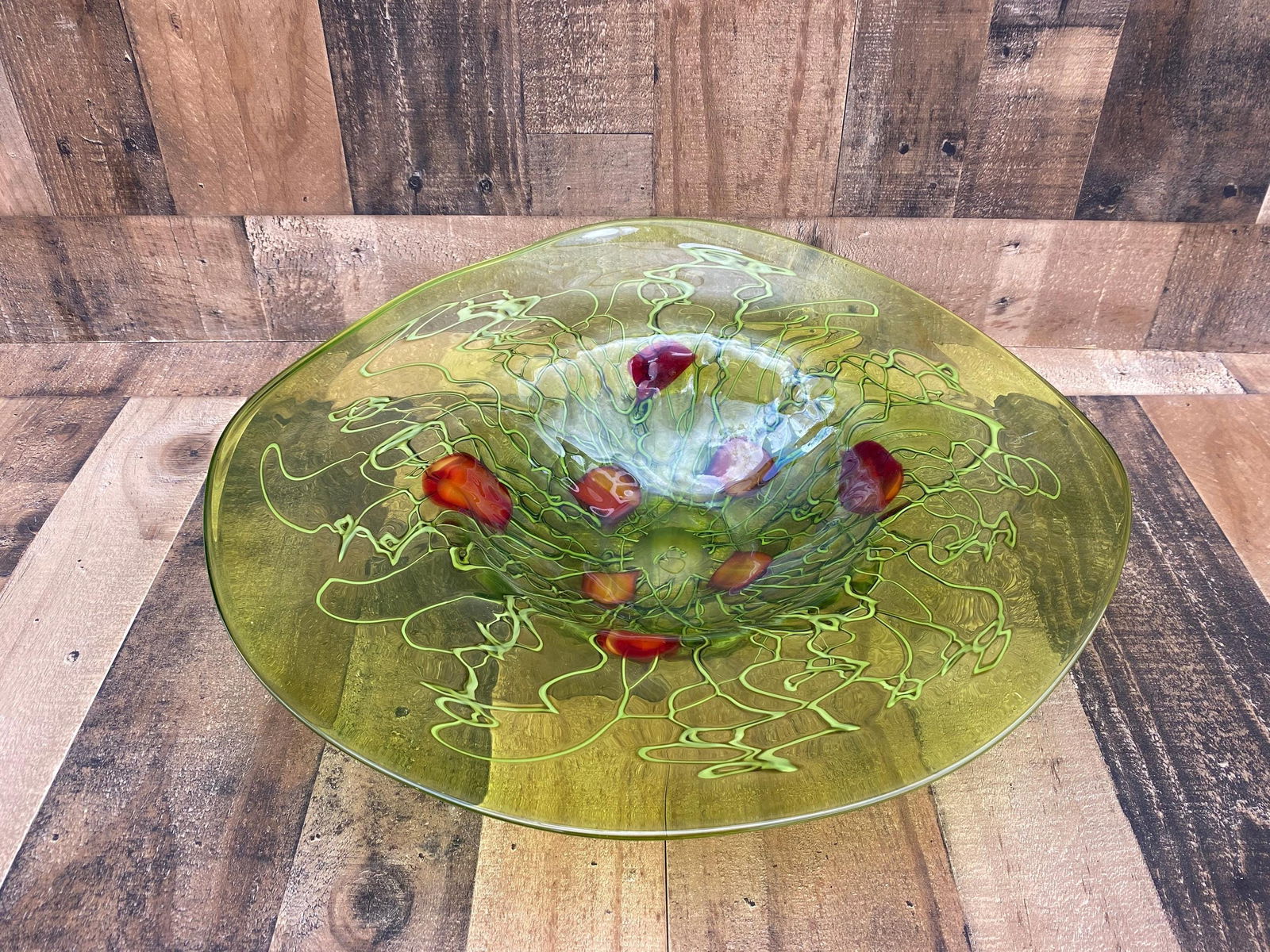 Vintage Italian Murano Green and Red Hat Vase Plate - 3