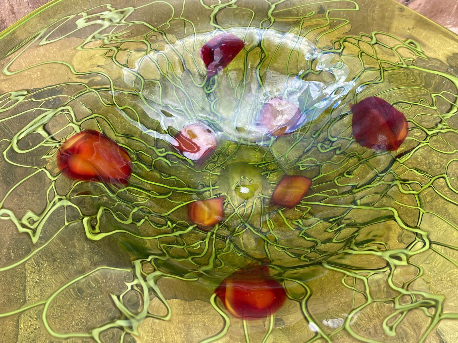 Vintage Italian Murano Green and Red Hat Vase Plate - 4