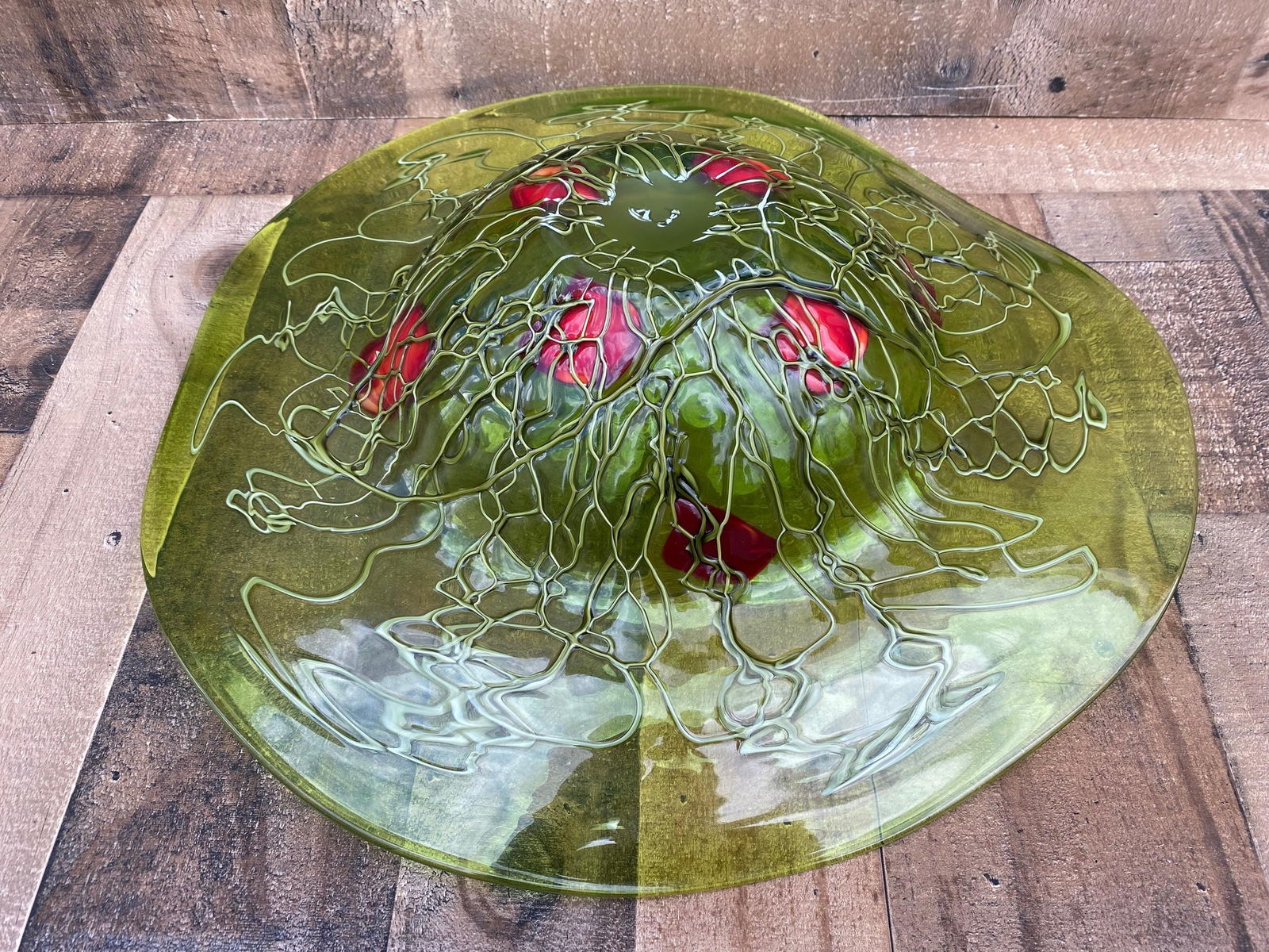 Vintage Italian Murano Green and Red Hat Vase Plate - 9