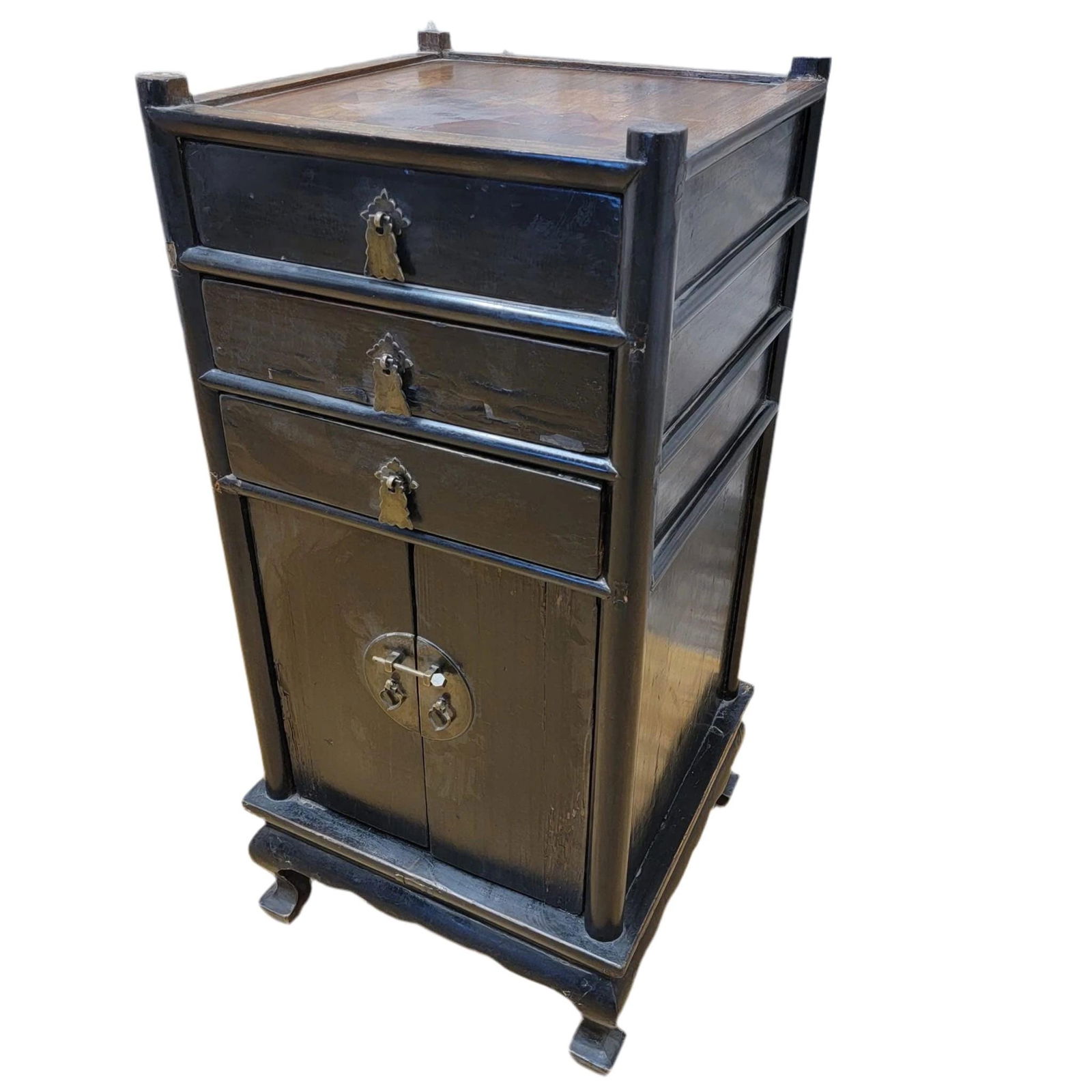 Antique Shanxi Province Elm and Black Lacquer Nightstand / Side Table with Storage (1 of 8)