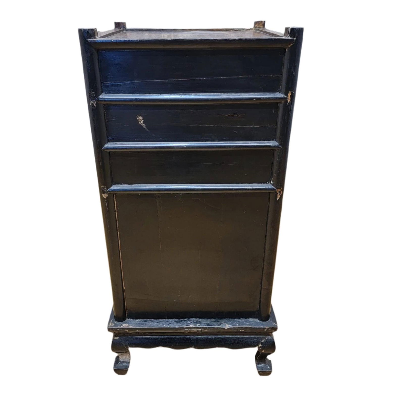 Antique Shanxi Province Elm and Black Lacquer Nightstand / Side Table with Storage - 6