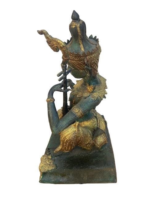 Antique Thai Prince Musician Gilded Statue Mandolin Music Player - 4