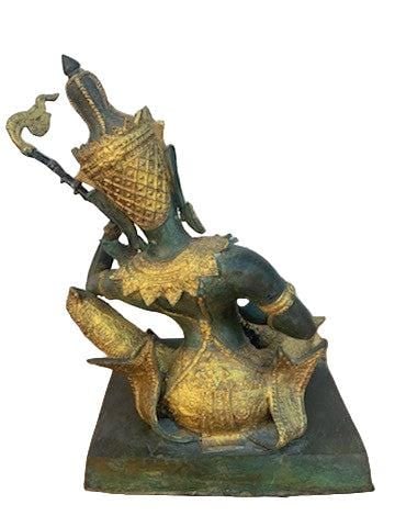 Antique Thai Prince Musician Gilded Statue Mandolin Music Player - 6