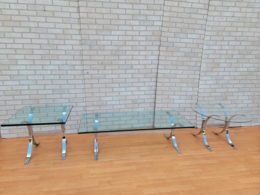 Mid Century Modern Rectangular Chrome Coffee Table and Two Side Tables - 3 Piece Set (1 of 10)