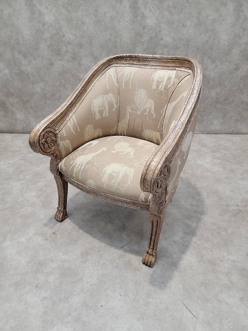 Vintage Baroque Safari Fabric Barrel Back Accent Lounge Chair - 3