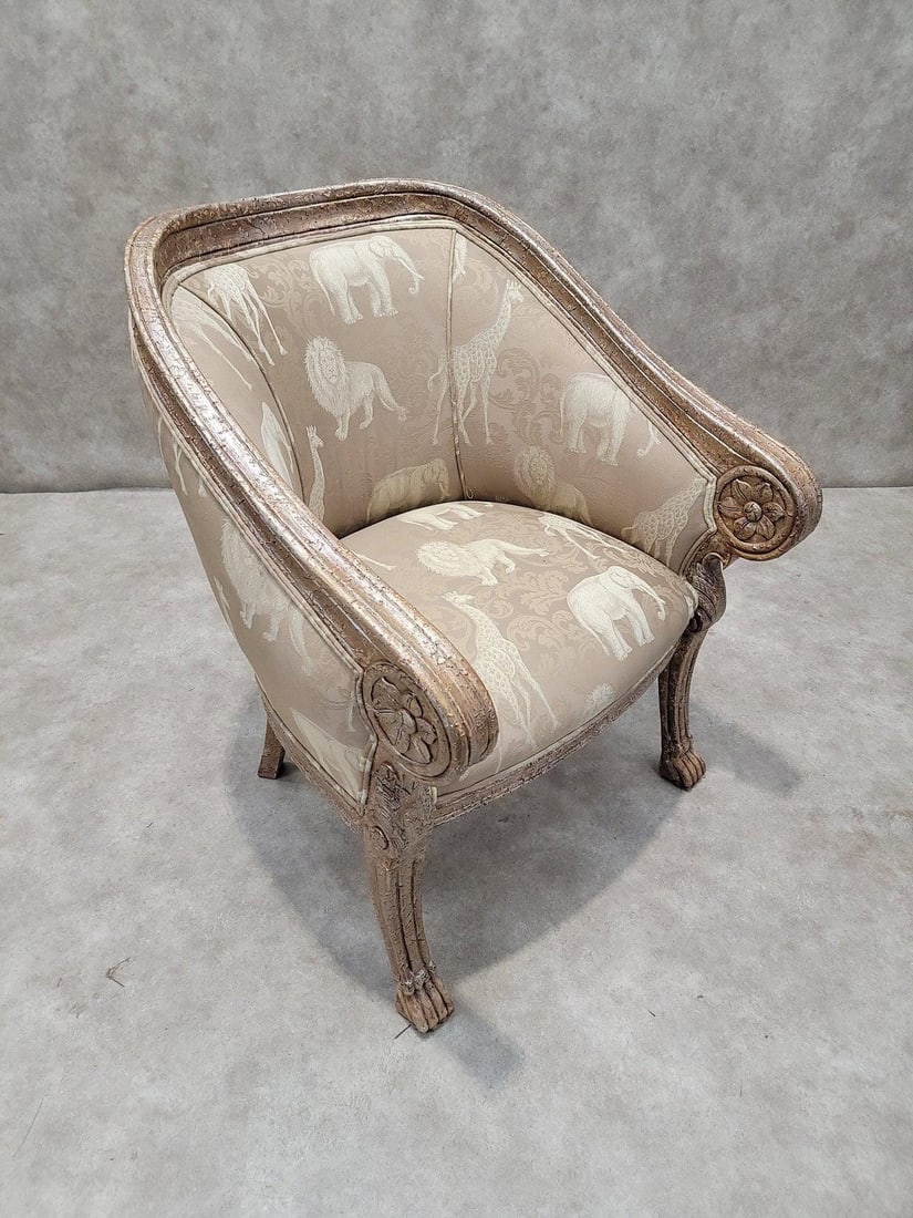 Vintage Baroque Safari Fabric Barrel Back Accent Lounge Chair - 6