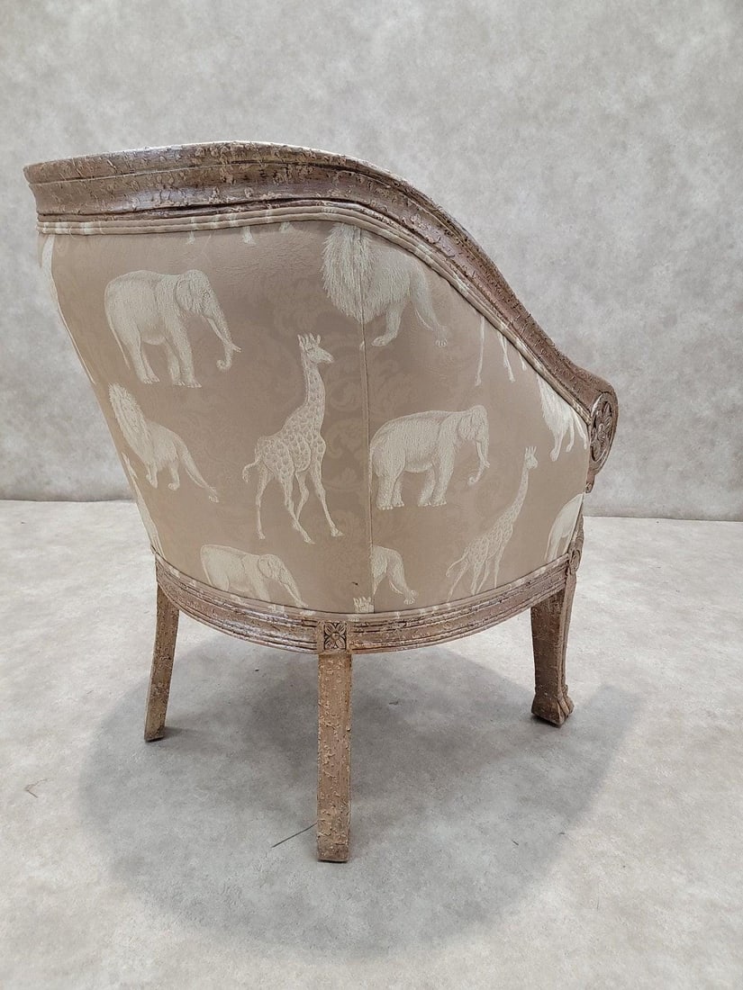 Vintage Baroque Safari Fabric Barrel Back Accent Lounge Chair - 8