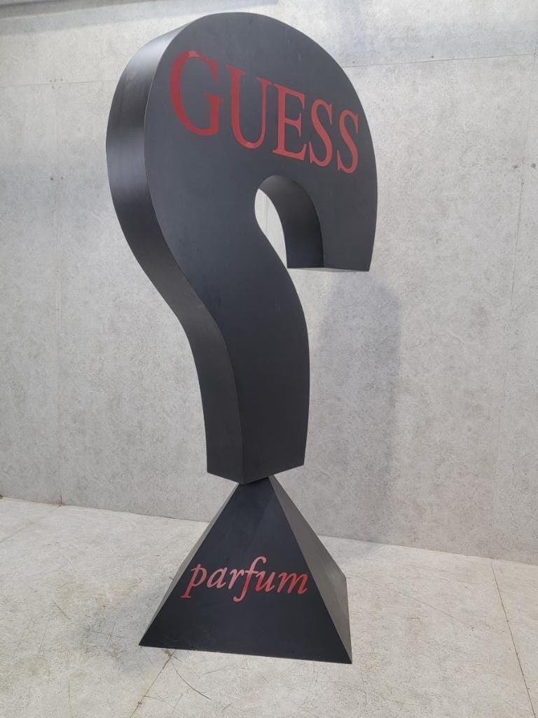 Vintage 7.5 Foot Black Wood Guess Cultural Advertising Sign - 2