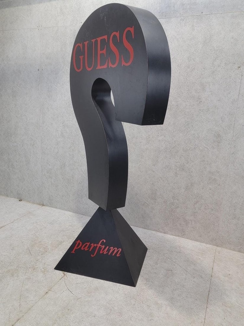 Vintage 7.5 Foot Black Wood Guess Cultural Advertising Sign - 3