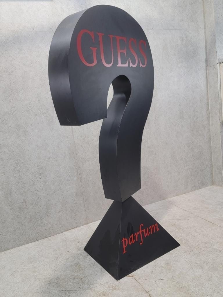 Vintage 7.5 Foot Black Wood Guess Cultural Advertising Sign - 4