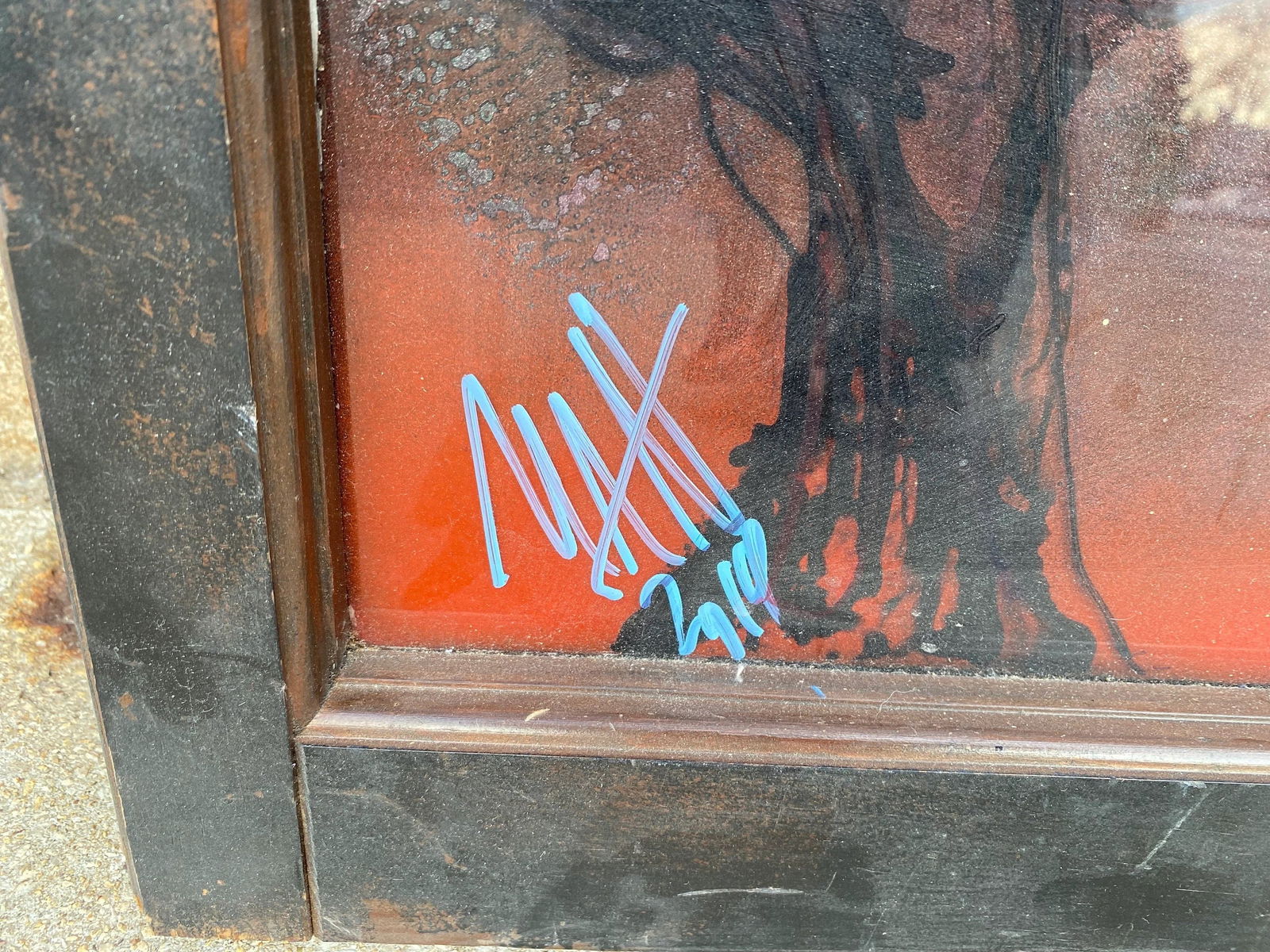 Vintage Mixed Media Glass Hanging Wall Art with Crows Signed by Mark Narens - 4