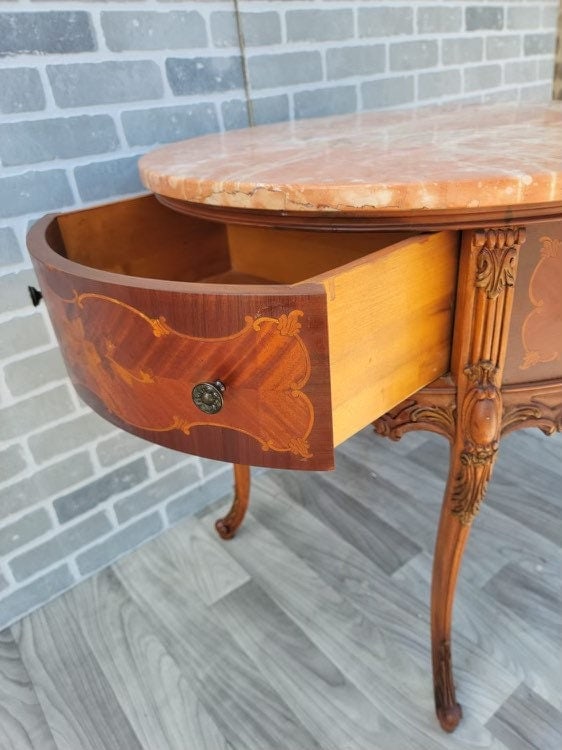 Antique Victorian Inlaid Round Marble Top Table - 10