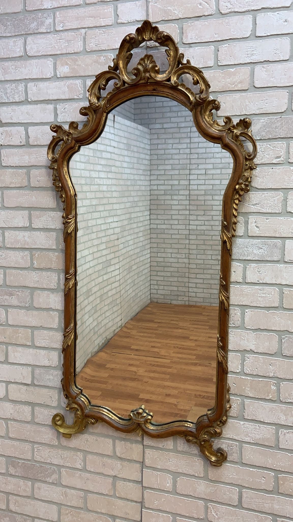 Antique Italian Wood Carved Hanging Wall Mirror with Bronzed Finish - 3