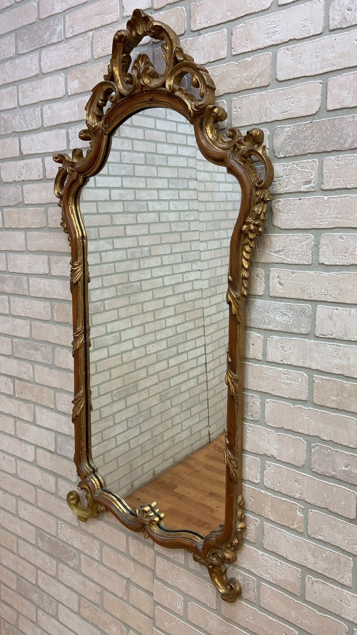 Antique Italian Wood Carved Hanging Wall Mirror with Bronzed Finish - 4