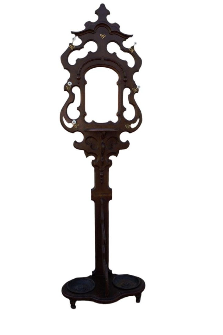 Antique Victorian Hall Tree with Mirror - 3