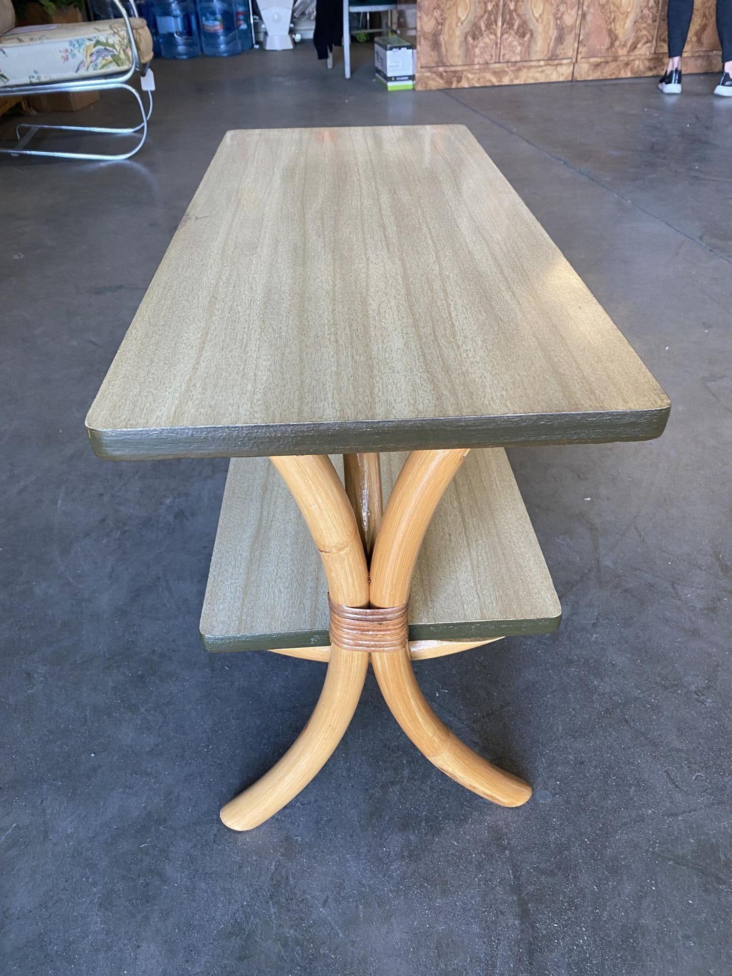 Restored "Hour Glass" Two-Tier Rattan Side Table - 9