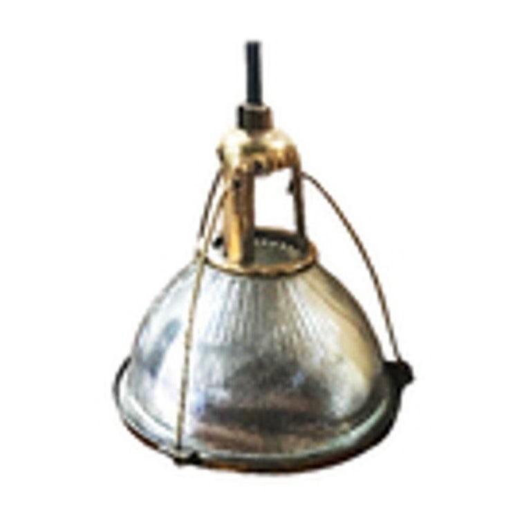 Rare Brass Plated Holophane Industrial Hanging Pendant Light - 2