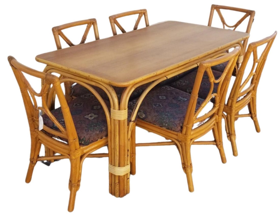 Ficks Reed Restored Rattan Dining Room Table and Chairs Set - 9