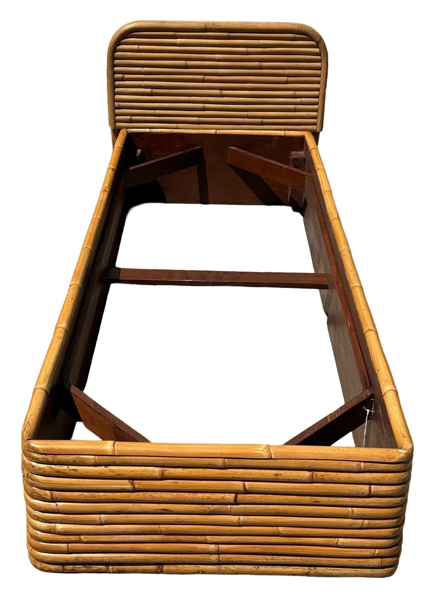 Restored Paul Frankl Style Mid-Century Stacked Rattan Single Size Bed Frame - 3