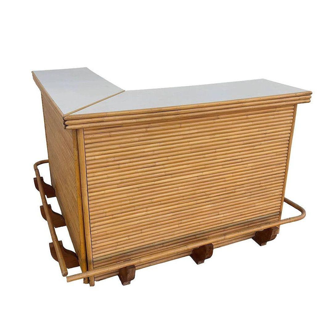 Mid-century James Mount Style Stacked Rattan Corner Bar w/ Asian Xie Shan Roof - 12