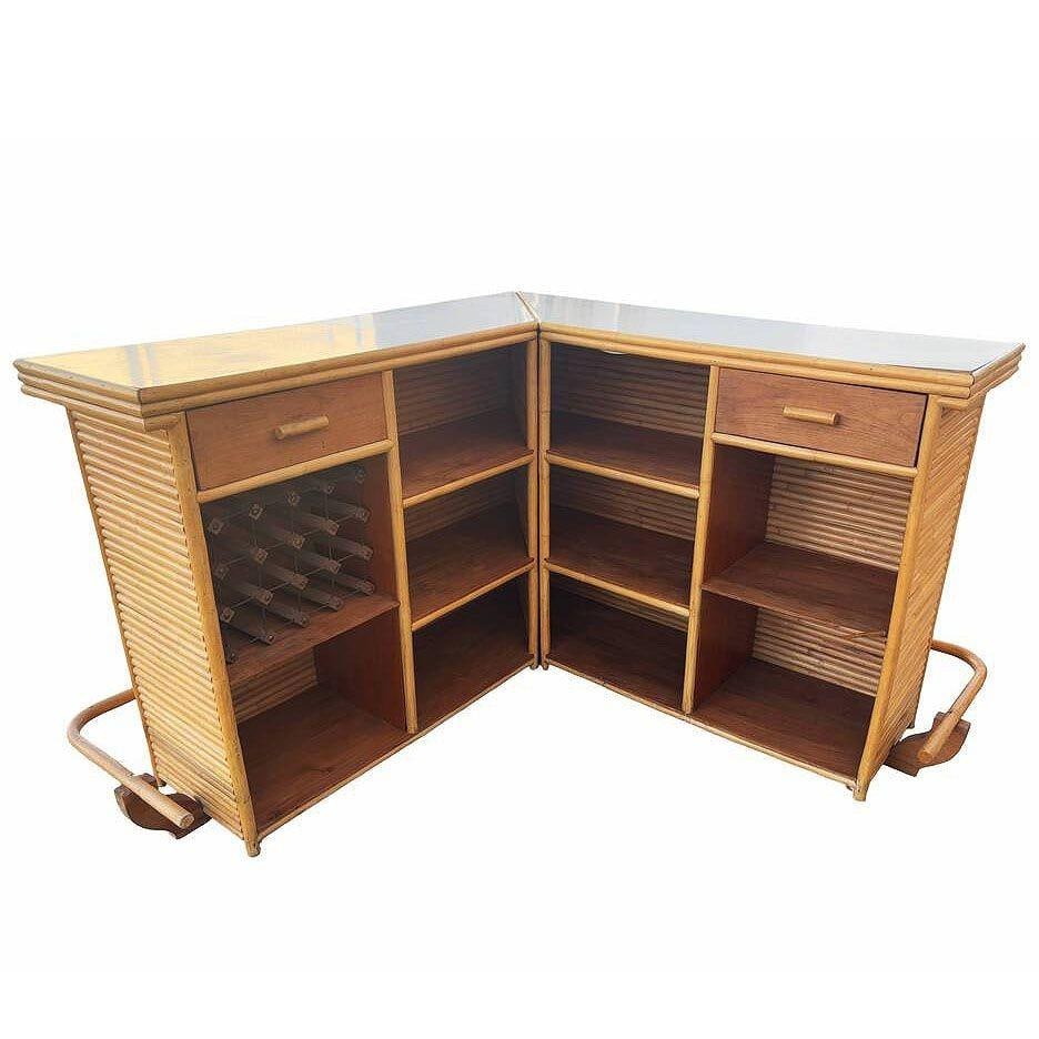 Mid-century James Mount Style Stacked Rattan Corner Bar w/ Asian Xie Shan Roof - 13