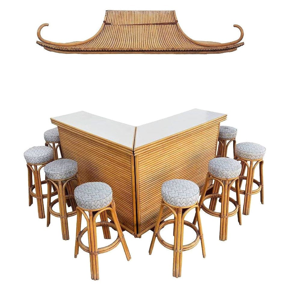 Mid-century James Mount Style Stacked Rattan Corner Bar w/ Asian Xie Shan Roof (1 of 20)