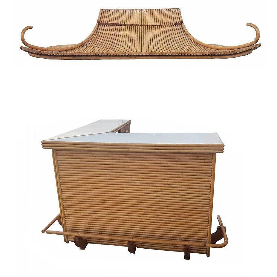 Mid-century James Mount Style Stacked Rattan Corner Bar w/ Asian Xie Shan Roof - 9