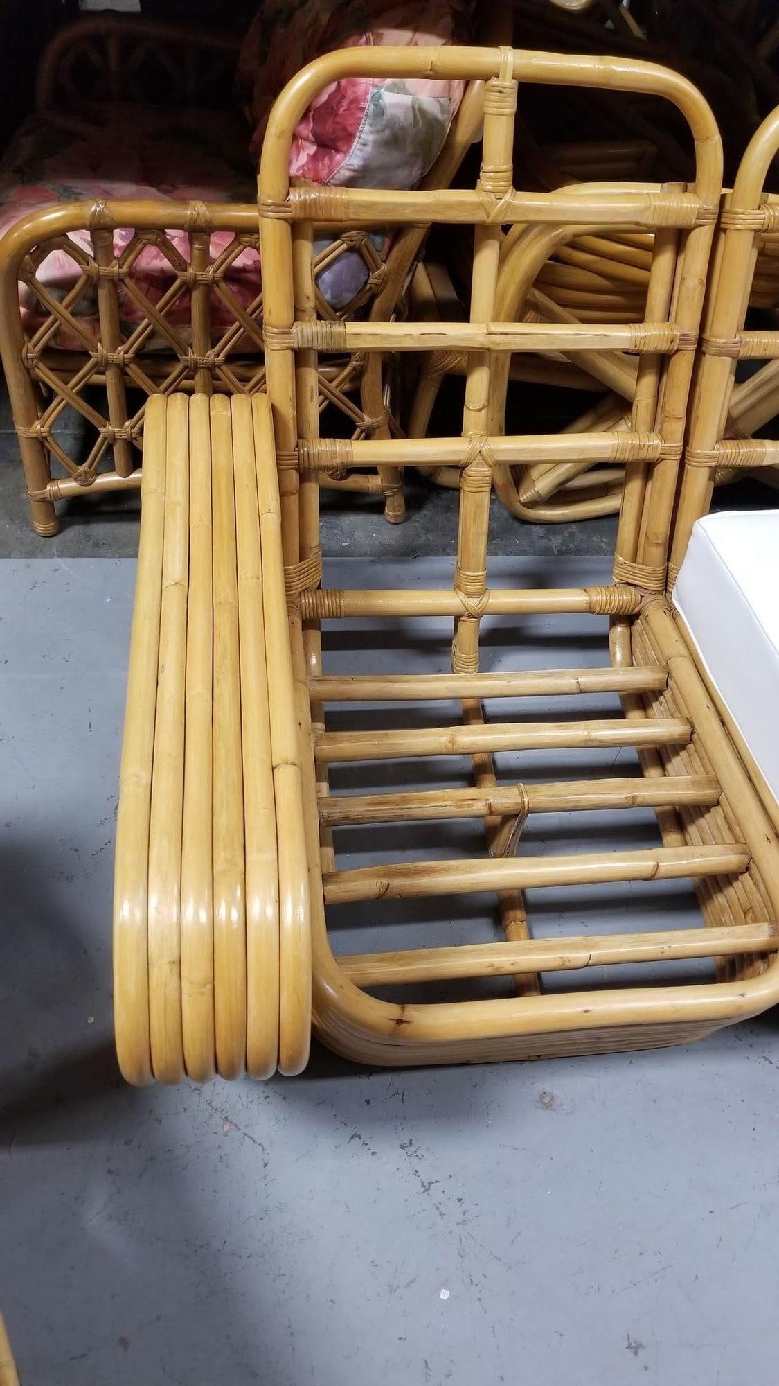 Restored Rattan Six Strand Square 3/4 Pretzel Livingroom Sofa and Chairs Set - 11