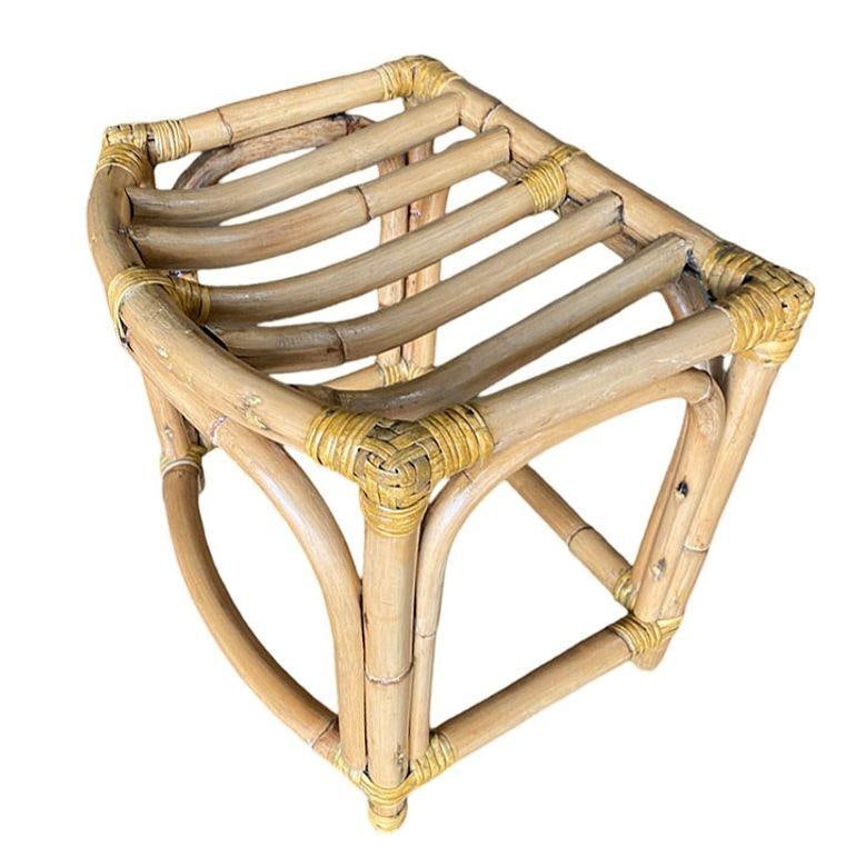 Restored Mid-Century Three-Strand Ladder Top Rattan Vanity Stool - 4