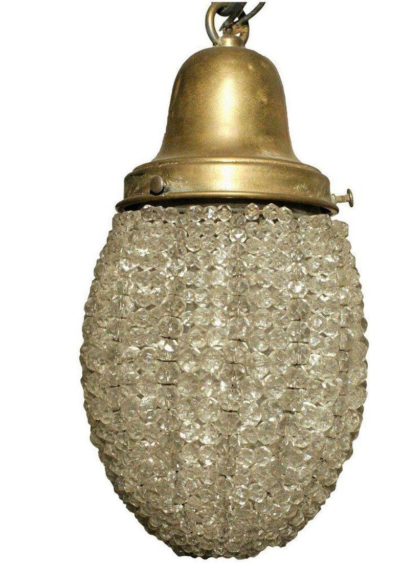 Hollywood Regency Brass and Crystal Beaded Sconce, Pair - 4