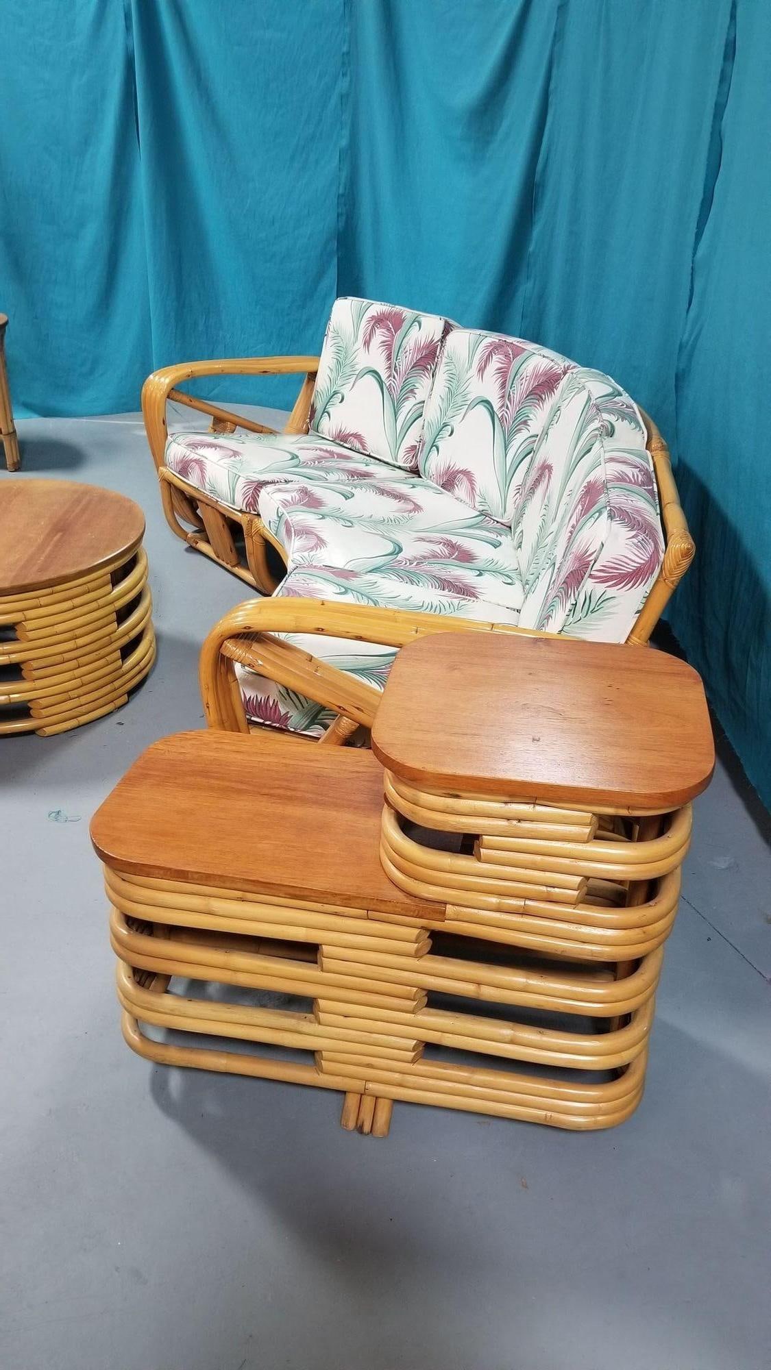 Ficks Reed Restored Rattan Livingroom Set - Corner Sofa, Coffee & Side Table - 5