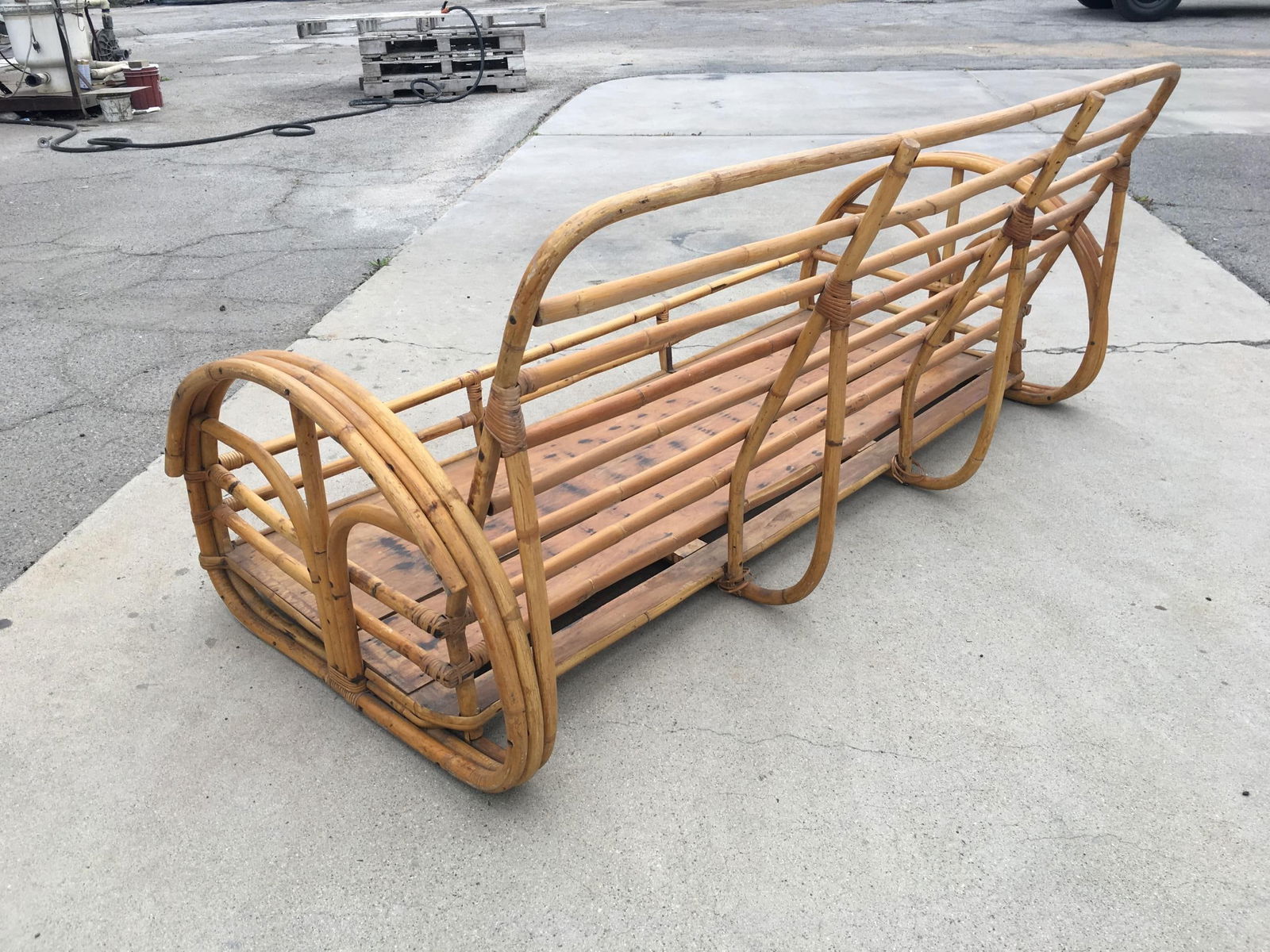 Restored "Floral Rose" Arm Rattan 3-Strand 3-Seater Sofa with Scoop Base - 15