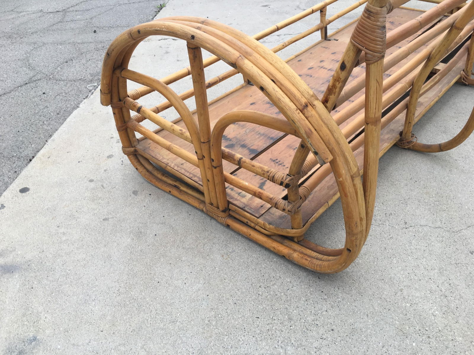 Restored "Floral Rose" Arm Rattan 3-Strand 3-Seater Sofa with Scoop Base - 2