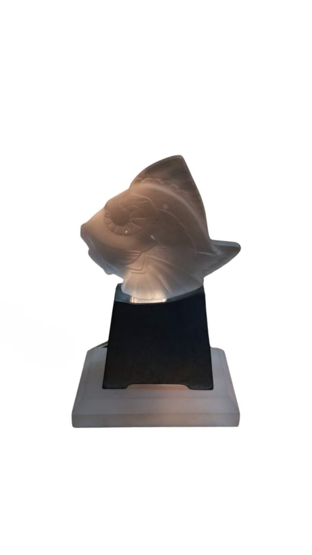 Art Deco GROS POISSON Frosted Art Glass Fish Accent Lamp - 3