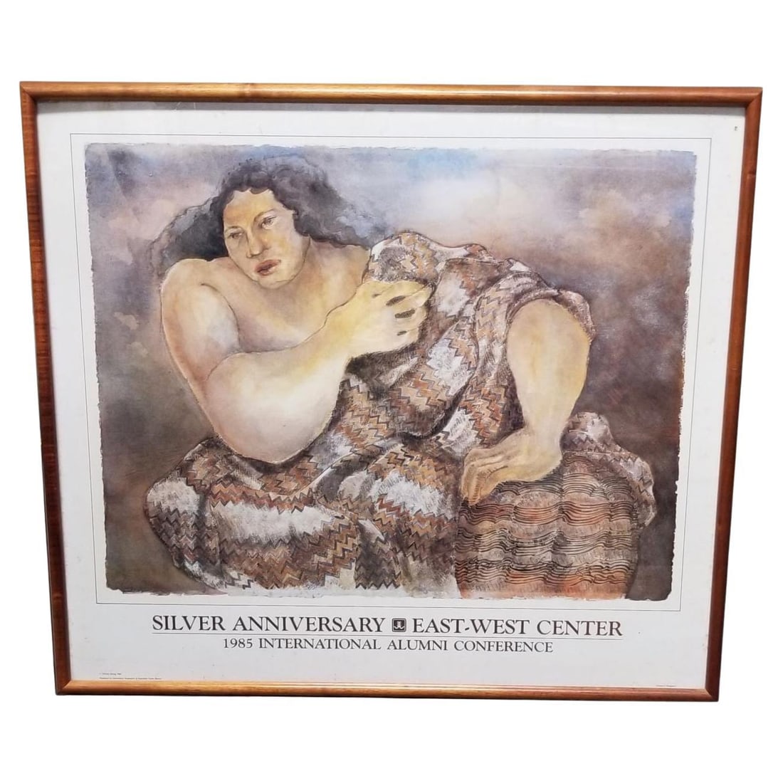 1985 East-West Center 20th Anniversary Hawaiian Art Poster Framed Yevonne Cheung: Title: 1985 East-West Center 20th Anniversary Hawaiian Art Poster Framed Yevonne Cheung Description: Hawaiian artwork print Poster Silver 20th Anniversary East-West Center at the University of Hawaii