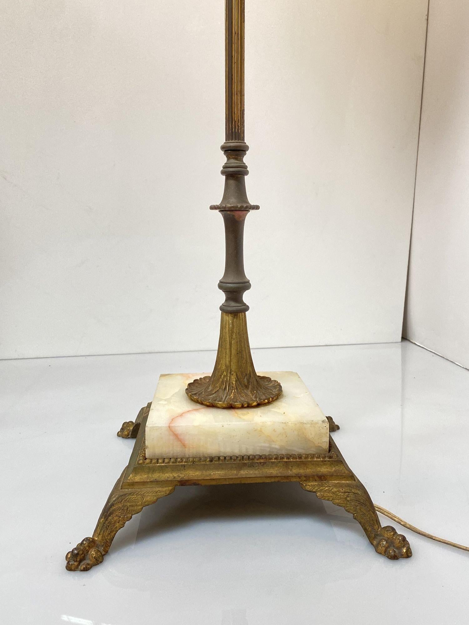 Brass and Marble Regency Floor Lamp with Shade , Circa 1930 - 6
