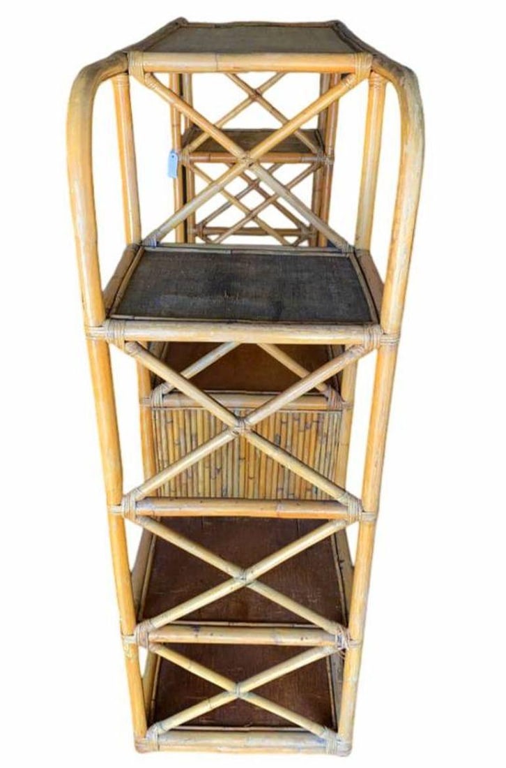Restored Rattan Seven-Tier Display Shelf Wall Etagere Unit w/ Cabinet - 3