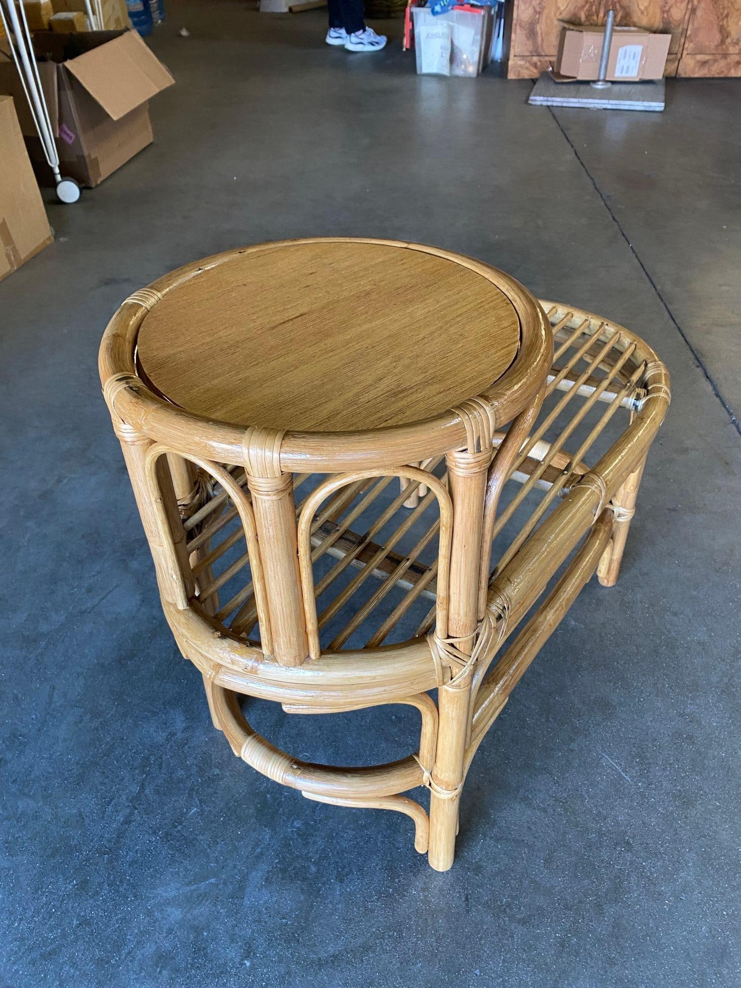 Restored Single Strand Rattan Side Table W/ Grill Top, Pair - 18