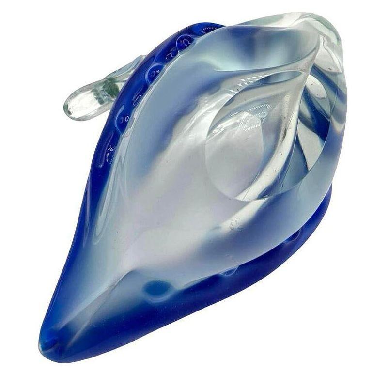 Hand Blown Blue & Transparent Murano Art Glass Swan Ring Tray - 4