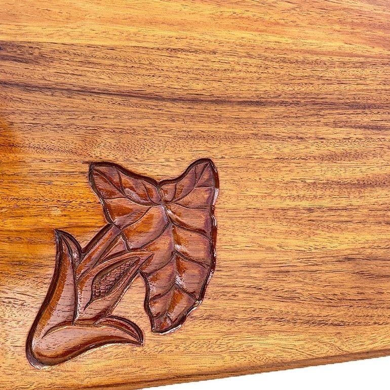 Mid-century Hand Carved Koa Wood Coffee Table w/ Stacked Rattan Legs - 14